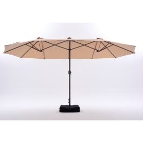 15-foot Three-head Patio Shade Umbrella, Covering An Area Of 135 Square Feet, With UV50  And Waterproof Canopy, Including Base And Sandbags (Option: Khaki)