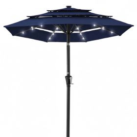 3-layer Solar Courtyard Shade Umbrella, Equipped With 32 LED Lights, And Adjustable Tilt Angle (Option: Navy Blue)