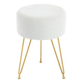 Round Low Stool, With Artificial Fur Seat Cover, Equipped With 3 Metal Legs, Suitable For Dressing Room, Living Room And Bedroom. (Option: Beige)