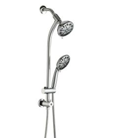No-Tool Installation 5 Inch Rain Shower & 7-Spray Handheld Combo With 26  Adjustable Slide Bar, Dual Flow 1.8GPM WaterSense (Option: Chrome)