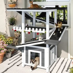 4 Tiers Outdoor Cat House Weatherproof Cat Tree Tower With Waterproof Roof And 2 Doors , Feral Cat Shelter Outside Enclosure, Multi-Level Play Zones W (Option: defaulttitle)