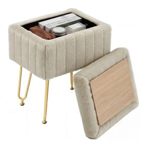 A Luxurious Seating Chair With Storage Function, A Small Oval Leather Imitation-fur Soft Cushioned Footstool, Equipped With 4 Metal Legs (Option: Camel)