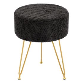 Round Low Stool, With Artificial Fur Seat Cover, Equipped With 3 Metal Legs, Suitable For Dressing Room, Living Room And Bedroom. (Option: Black)