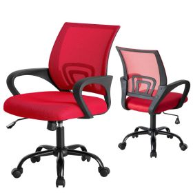 Office Desk And Chair - Equipped With Waist Support And Swivel Mode, Adjustable In Height, With Fixed Armrests, 360  Rotatable, 2 Sets (Option: Red)