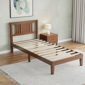 Solid Wooden Bed Frame With Headboard, Sturdy Wooden Crossbars For Support, Heavy Pine Bedroom Bed Frame (Option: Twin)