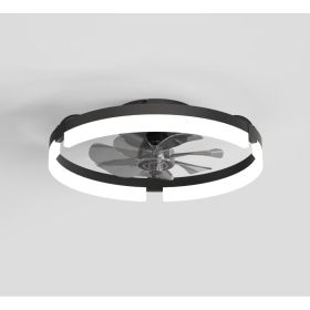 Low-profile Ceiling Fan With Lighting And Remote Control Features, Compatible With Bluetooth Application Control, And Adjustable LED Lights (Option: Black  23in)