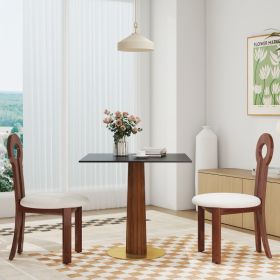 Modern Square Dining Table, 33.5  Sintered Stone Table With Wooden Leg & Gold Base, 2 - Person Kitchen Table For Small Space, 150lbs Weight Capacity O (Option: Black Brown)