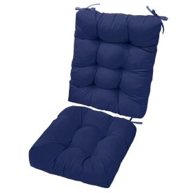 2Pcs Waterproof Rocking Chair Cushion Upper And Lower Back And Seat Sets With Non-Slip Ties Oxford Cloth Surface Polyester Filling Comfortable For Ind (Option: Navy Blue)