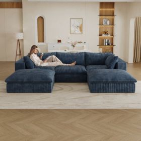 118.2 Cloud Sofa,Corduroy Fabric,Deep Seat Couches,Double-layer Design,Removable Cushion,No Assembly, DIY Combination For Living Room, Bedroom,Confere (Option: Blue)