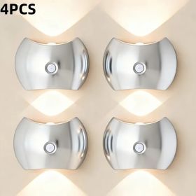 LED Modern Indoor Wall Light With Motion Sensor 3 Color Modes 2700K/4500K/6500K USB Rechargeable Magnetic Portable Wall Sconce For Living Room Bedroom (Option: Silver4PCS)