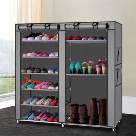 6 Tier Double Row Shoe Rack Organizer With 9 Or 12 Compartments Non Woven Fabric Shoe Storage Cabinet Space Saving Shoe Shelf For Entryway Closet Bedr (Option: Gray-9 Grid)