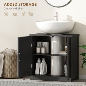Bathroom Sink Cabinet, Pedestal Sink Cabinet With Adjustable Shelf, Black (Option: Black)