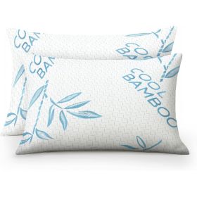 King Size Rayon Derived From Bamboo Pillow, Cooling Shredded Memory Foam Bed Pillows Sets For Back, Stomach, Side Sleepers, Adjustable Soft Firm, Wash (Option: 2pc Blue King 19x 34in)