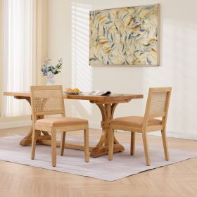 Farmhouse Rattan Dining Chairs Set Of 2, Mid Century Modern Kitchen & Dining Room Chairs, Cane Upholstered Kitchen Side Chair With Natural Hardwood Fr (Option: Tan)