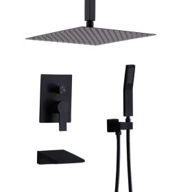 Shower Faucet Set, Shower System Bathroom High Pressure 12 Inches Rainfall Shower Head With Handheld Spray, Wall Mounted Shower Fixtures With Shower V (Option: Matte Black)