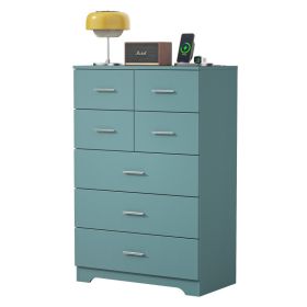 Wooden 7-Drawer Storage Cabinet With Built-In Outlet Durable Organizer For Bedroom, Living Room, And Office (Option: Light Green)