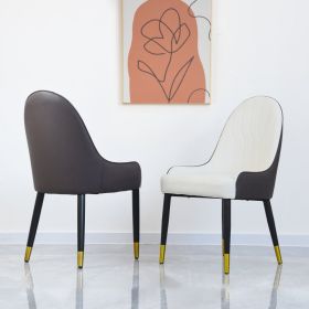 Modern PU Sponge-filled Dining Chair, Solid Wood Metal Legs, Suitable For Restaurants, Living Rooms And Rooms- Set Of 2 (Option: Dark brown White)