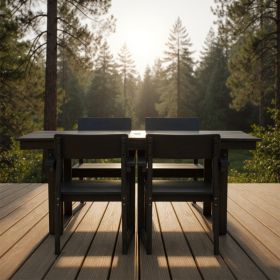 5-Piece HDPE Outdoor Dining Set For 4 - Weather-Resistant Patio Table With Umbrella Hole And 4  Armrest Chairs, Durable Garden Furniture For Backyard, (Option: Black)