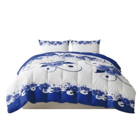 3 Piece Duvet Cover Set, US Designer Blue And White Floral Botanical Print High GSM Heavyweight Comforter Cover With Zipper Closure & Corner Ties, Pet (Option: KING)