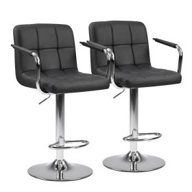 2-piece Bar Chairs, Adjustable Rotating Bar Chairs, Equipped With Padded Armrests And Backrests, Made Of Waterproof Polyurethane Leather Material (Option: Black)