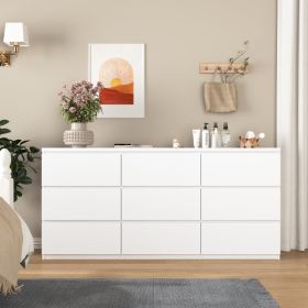 9 Drawer Dresser With No Handle Design, Modern White Matte Wood Dresser For Bedroom, Storage Chest Of Drawers For Living Room, Hallway, Entryway (Option: White)