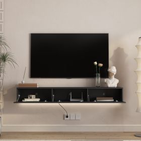 Floating TV Stand Wall Mounted With 16 Color LEDs,65inch Modern TV Stand, Floating TV Cabinet Entertainment Center For 55 60 65 Inch TV (Option: Black)
