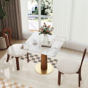 Modern Square Dining Table, 33.5  Sintered Stone Table With Wooden Leg & Gold Base, 2 - Person Kitchen Table For Small Space, 150lbs Weight Capacity O (Option: Brown White)