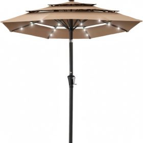 3-layer Solar Courtyard Shade Umbrella, Equipped With 32 LED Lights, And Adjustable Tilt Angle (Option: Khaki)