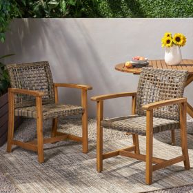 HAMPTON WOOD AND WICKER DINING CHAIR  SET OF 2 (Option: Natural Stained)
