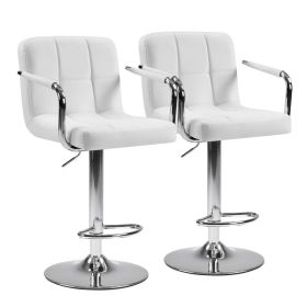 2-piece Bar Chairs, Adjustable Rotating Bar Chairs, Equipped With Padded Armrests And Backrests, Made Of Waterproof Polyurethane Leather Material (Option: White)