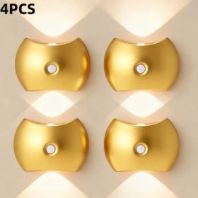 LED Modern Indoor Wall Light With Motion Sensor 3 Color Modes 2700K/4500K/6500K USB Rechargeable Magnetic Portable Wall Sconce For Living Room Bedroom (Option: Golden4PCS)