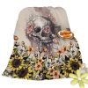 Rustic Skull Sunflower Flannel Fleece Blanket Floral Skull Flannel Soft Plush Throw Blanket Cozy Blankets For Bed Chair Car Sofa Couch Bedroom 75x100c