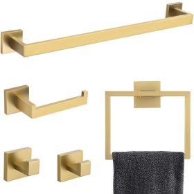 5 Pieces Bathroom Hardware Accessories Set Towel Bar Set Wall Mounted,Stainless Steel (Option: Brushed Gold)