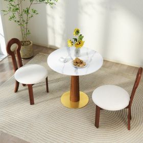 Modern Round Dining Table, 33.5  Sintered Stone Table With Wooden Leg & Gold Base, 2 - Person Kitchen Table For Small Space, 150lbs Weight Capacity On (Option: Brown White)