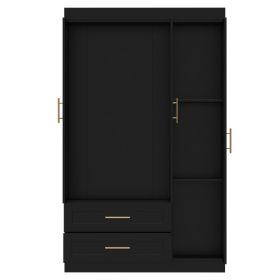 Shaker Style Classic Three-Door Wardrobe, Wood Bedroom Armoire With Hanging Rod And Shelves, Spacious Storage Closet, Modern Farmhouse Design (Option: Black)