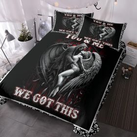 3PCS Soft And Comfortable Death And Angel Print Duvet Cover Set For Bedroom And Guest Room - Includes 1 Duvet Cover And 2 Pillowcases All Season (Option: Queen-Black)