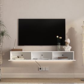 Floating TV Stand Wall Mounted With 16 Color LEDs,65inch Modern TV Stand, Floating TV Cabinet Entertainment Center For 55 60 65 Inch TV (Option: White)