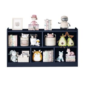 Wooden Storage Cabinet With 5 Sections, Montessori Kids Bookshelf And Toy Organizer For Nursery, Playroom & Classroom (Option: Navy Blue)