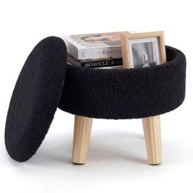 Round Storage Chair, Equipped With A Soft Cushioned Seat, Wooden-legged Footstool (Option: Black)