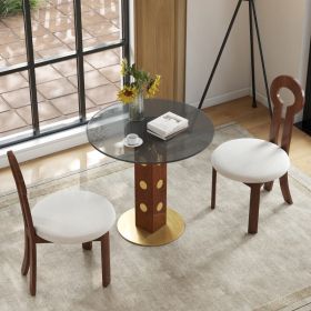 Modern Round Dining Table, 33.5  Tempered Glass Table With Wooden Leg & Gold Base, 2 - Person Kitchen Table For Small Space, 150lbs Weight Capacity On (Option: Transparent Walnut)