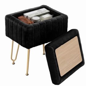 A Luxurious Seating Chair With Storage Function, A Small Oval Leather Imitation-fur Soft Cushioned Footstool, Equipped With 4 Metal Legs (Option: Black)