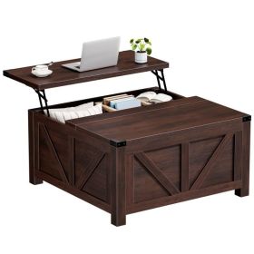 Lift Top Coffee Table With Storage And USB Charging Station, Square Center Table, Hidden Space For Living Room (Option: Brown)