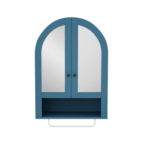 Wall Mounted Arched Cabinet With Mirrored Doors And Adjustable Shelves For Laundry Room, Bathroom, Kitchen (Option: Turquoise)
