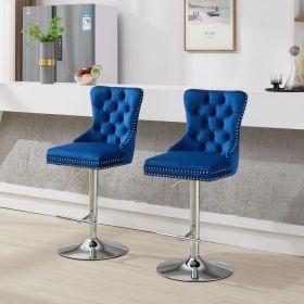 Thick Chrome Swivel Velvet Barstools,Adjustable 25-33 Height,Modern Upholstered With17.7 Base,Tufted Buttons&Diamond Pleating,Sponge&Spring Seat,for H (Option: Blue)