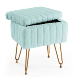 A Low Stool With Storage Function, Featuring 4 Metal Legs, Suitable For Use In The Bathroom, Living Room And Bedroom. (Option: Mint green)