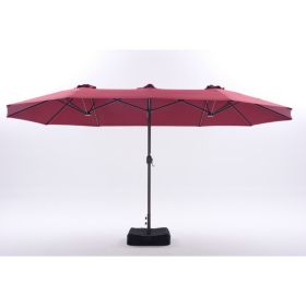 15-foot Three-head Patio Shade Umbrella, Covering An Area Of 135 Square Feet, With UV50  And Waterproof Canopy, Including Base And Sandbags (Option: Red)