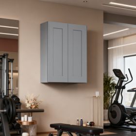 Gray Shaker Solid Wood Wall Cabinet With Soft-Close Doors, Adjustable Shelves - 24  Double Door Storage For Kitchen, Bathroom, Laundry, Garage  Easy A (Option: Gray)