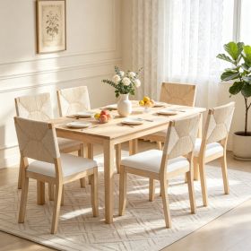 French Country Dining Chairs Set of 2, Beige Farmhouse Kitchen & Dining Room Chairs, Boho Wood Dining Chair with Woven Back & Linen Upholstered Seat, (Option: Beige)