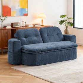 Modern Floor Sofa With 2 Pillows,Convertible Corduroy Fabric Foam-Filled Sleeper Sofa Bed, No Assembly Required,Convertible Sofa Cushion Unfolds Into (Option: Dark blue)