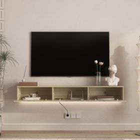 Floating TV Stand Wall Mounted With 16 Color LEDs,65inch Modern TV Stand, Floating TV Cabinet Entertainment Center For 55 60 65 Inch TV (Option: Wood)